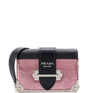 Prada Small Cahier Chain Crossbody Bag Metallic Leather and Saffiano